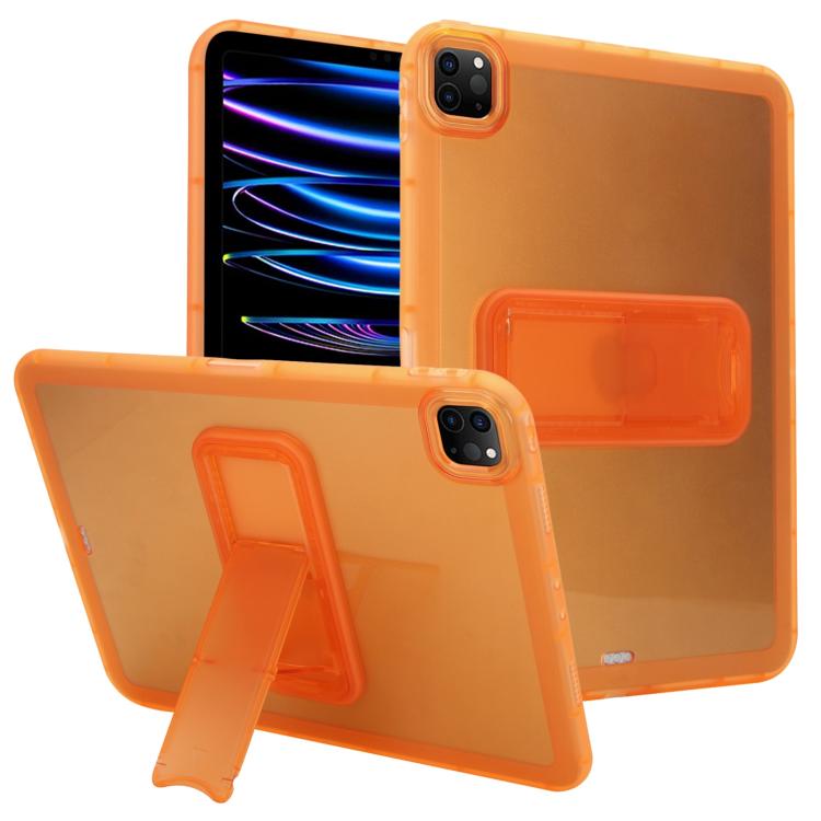 

For iPad Pro 11 2022 / 2021 / 2020 Semi-Transparent TPU Shockproof Tablet Case with Holder(Orange)