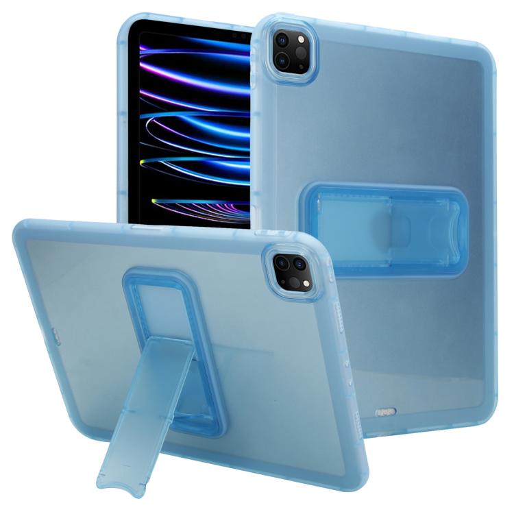 

For iPad Pro 11 2022 / 2021 / 2020 Semi-Transparent TPU Shockproof Tablet Case with Holder(Blue)