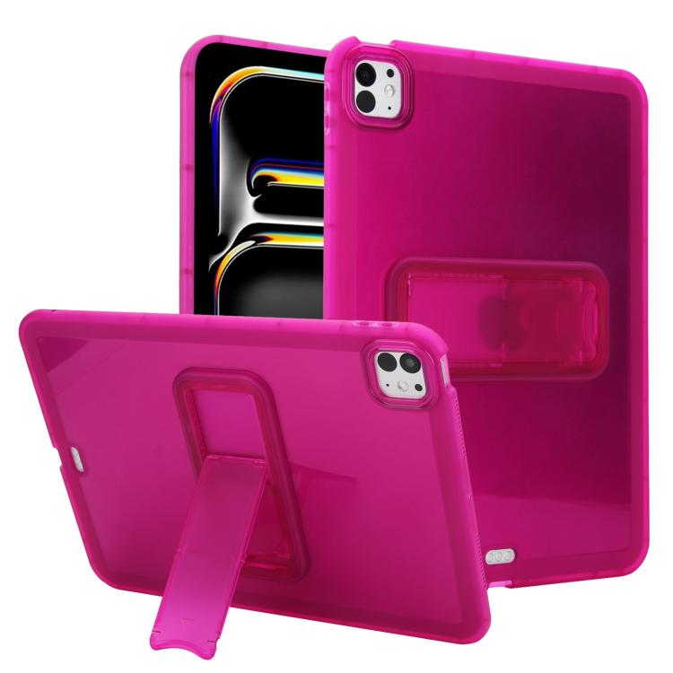 

For iPad Pro 11 2025 / 2024 Semi-Transparent TPU Shockproof Tablet Case with Holder(Rose Red)