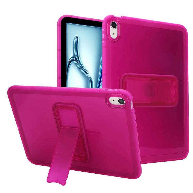 

For iPad 2025 / 2022 Semi-Transparent TPU Shockproof Tablet Case with Holder(Rose Red)
