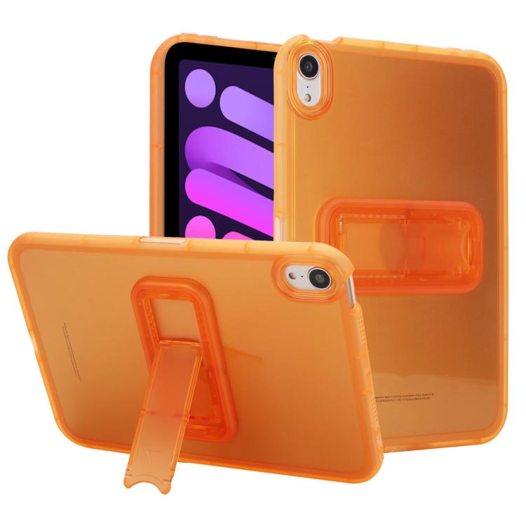 

For iPad mini 6 / mini 2024 Semi-Transparent TPU Shockproof Tablet Case with Holder(Orange)