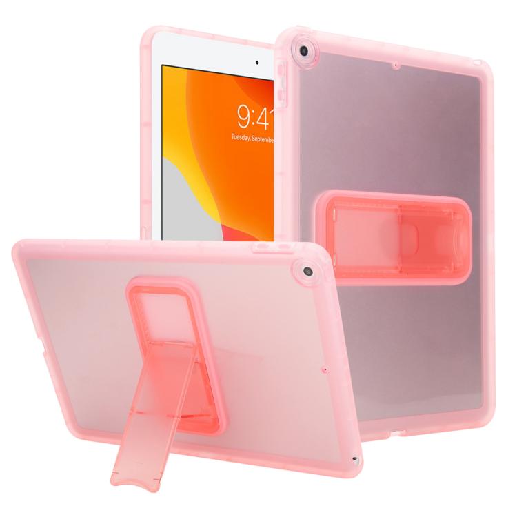 

For iPad 10.2 2021 / 2020 / 2019 Semi-Transparent TPU Shockproof Tablet Case with Holder(Pink)