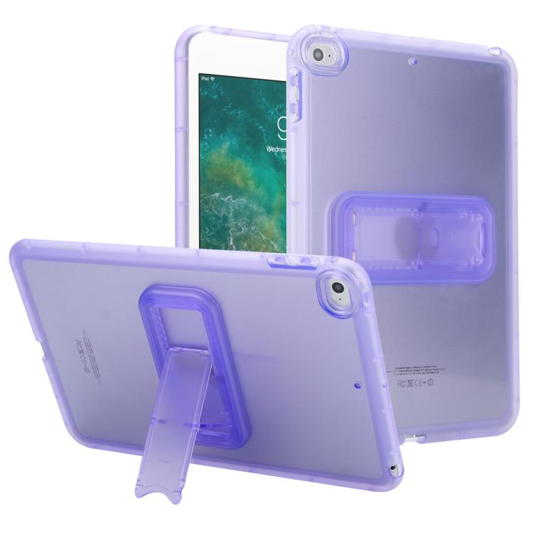 

For iPad mini 5 / 4 / 3 / 2 / 1 Semi-Transparent TPU Shockproof Tablet Case with Holder(Purple)