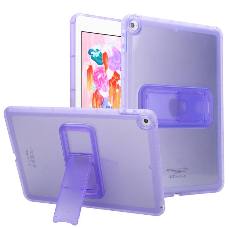 

For iPad Air / Air 2 / 9.7 2017 / 2018 Semi-Transparent TPU Shockproof Tablet Case with Holder(Purple)