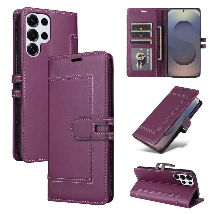 

For Samsung Galaxy S25 Ultra 5G Stitched Magnetic Buckle Leather Phone Case(Purple)