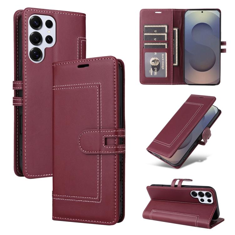 

For Samsung Galaxy S25 Ultra 5G Stitched Magnetic Buckle Leather Phone Case(Red)