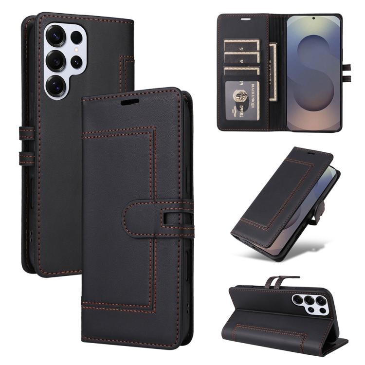 

For Samsung Galaxy S25 Ultra 5G Stitched Magnetic Buckle Leather Phone Case(Black)