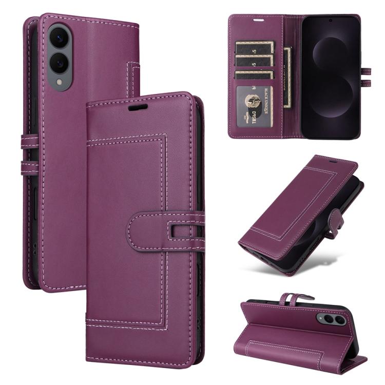 

For Samsung Galaxy S25 Edge 5G Stitched Magnetic Buckle Leather Phone Case(Purple)