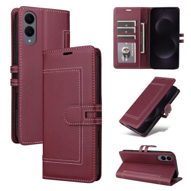 

For Samsung Galaxy S25 Edge 5G Stitched Magnetic Buckle Leather Phone Case(Red)