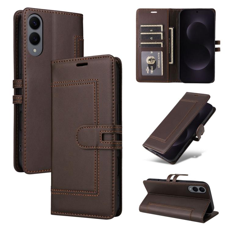 

For Samsung Galaxy S25 Edge 5G Stitched Magnetic Buckle Leather Phone Case(Coffee)