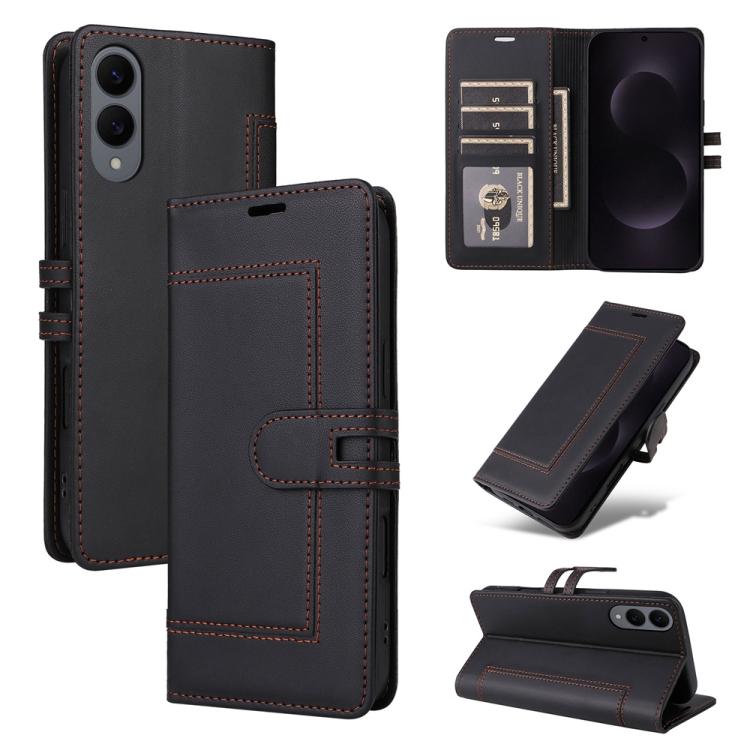 

For Samsung Galaxy S25 Edge 5G Stitched Magnetic Buckle Leather Phone Case(Black)