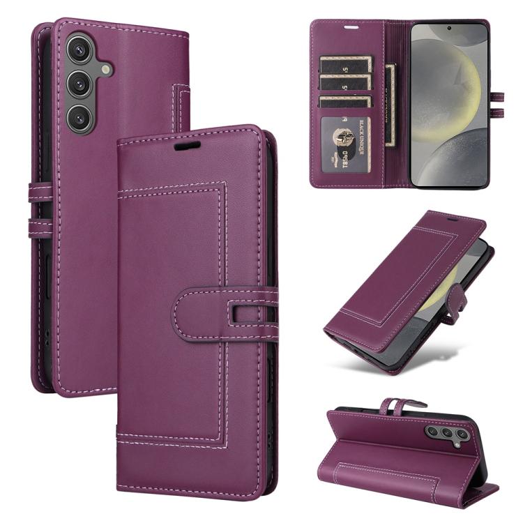 

For Samsung Galaxy S25 5G / S24 5G Stitched Magnetic Buckle Leather Phone Case(Purple)