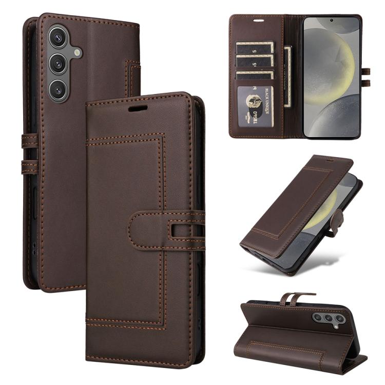 

For Samsung Galaxy S25 5G / S24 5G Stitched Magnetic Buckle Leather Phone Case(Coffee)