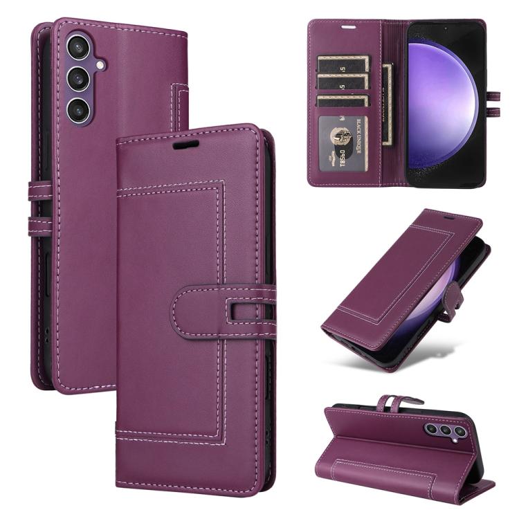 

For Samsung Galaxy S24 FE 5G Stitched Magnetic Buckle Leather Phone Case(Purple)