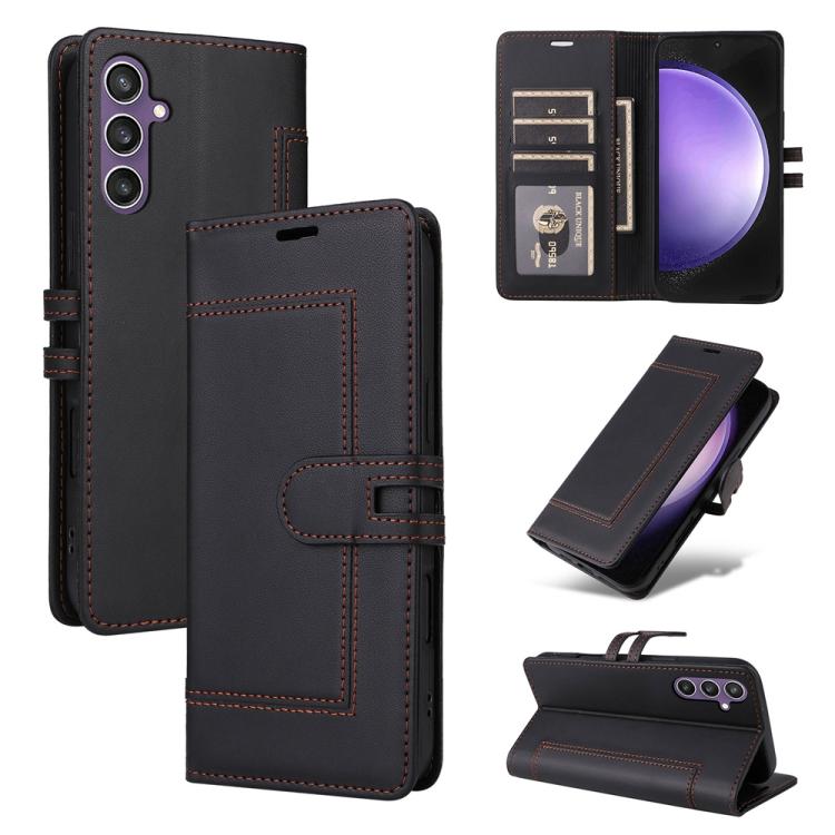 

For Samsung Galaxy S24 FE 5G Stitched Magnetic Buckle Leather Phone Case(Black)