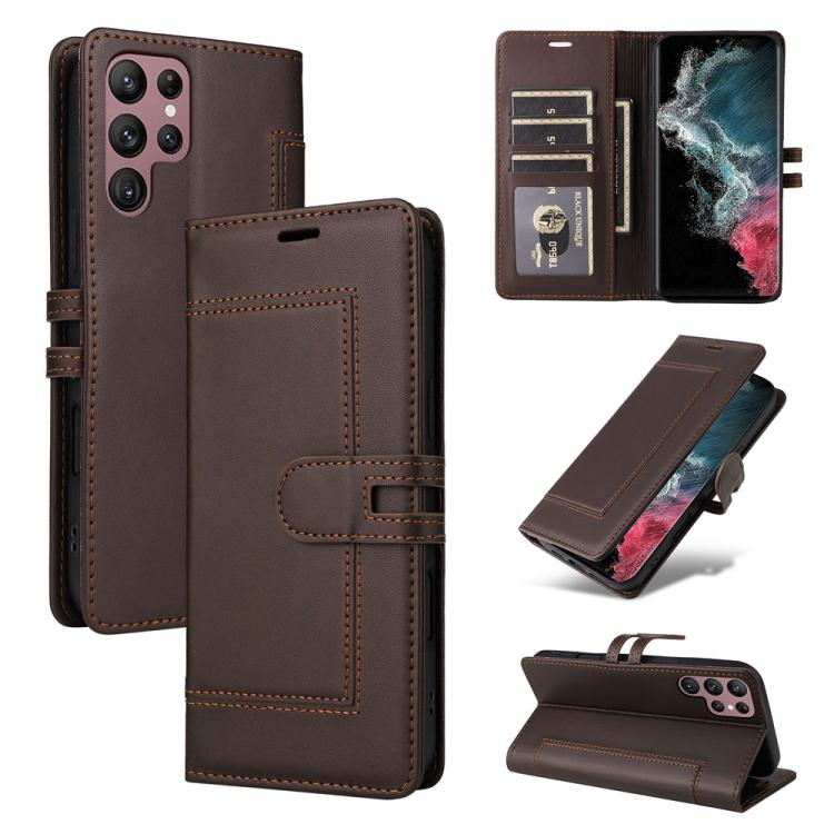 

For Samsung Galaxy S23 Ultra 5G Stitched Magnetic Buckle Leather Phone Case(Coffee)