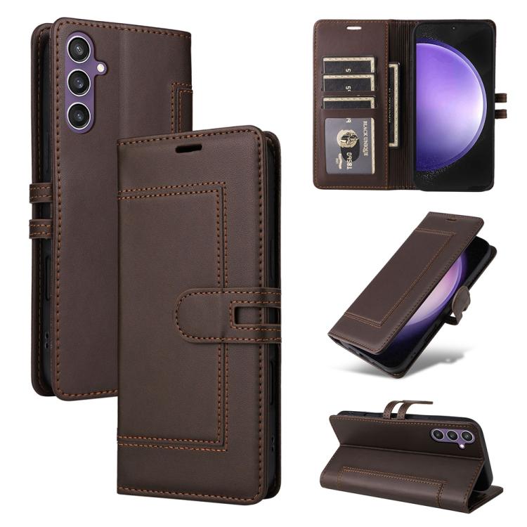 

For Samsung Galaxy S23 FE 5G Stitched Magnetic Buckle Leather Phone Case(Coffee)