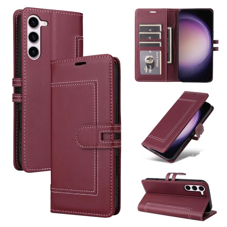 

For Samsung Galaxy S23 5G Stitched Magnetic Buckle Leather Phone Case(Red)