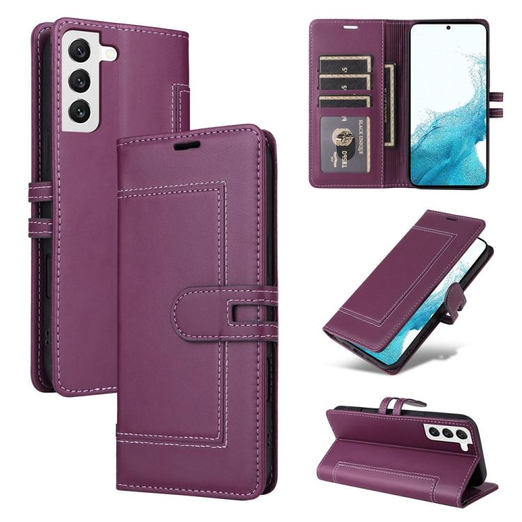 

For Samsung Galaxy S22+ 5G Stitched Magnetic Buckle Leather Phone Case(Purple)
