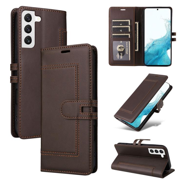

For Samsung Galaxy S22+ 5G Stitched Magnetic Buckle Leather Phone Case(Coffee)