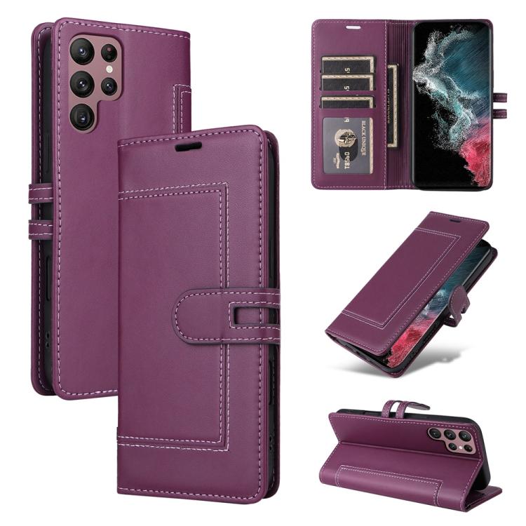 

For Samsung Galaxy S22 Ultra 5G Stitched Magnetic Buckle Leather Phone Case(Purple)