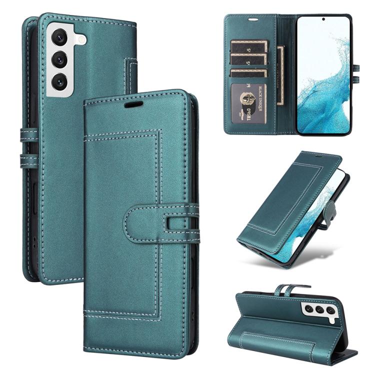 

For Samsung Galaxy S22 5G Stitched Magnetic Buckle Leather Phone Case(Green)