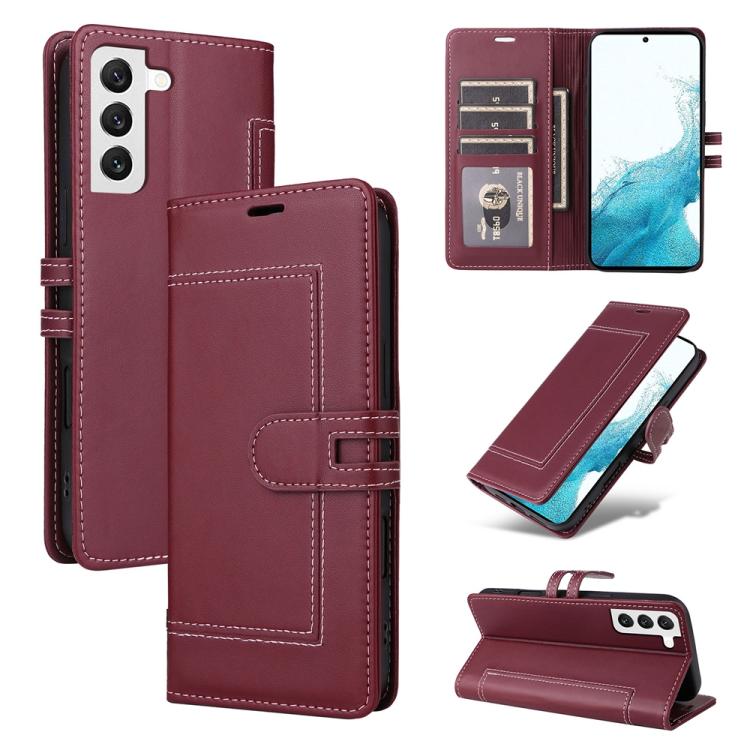 

For Samsung Galaxy S21+ 5G Stitched Magnetic Buckle Leather Phone Case(Red)