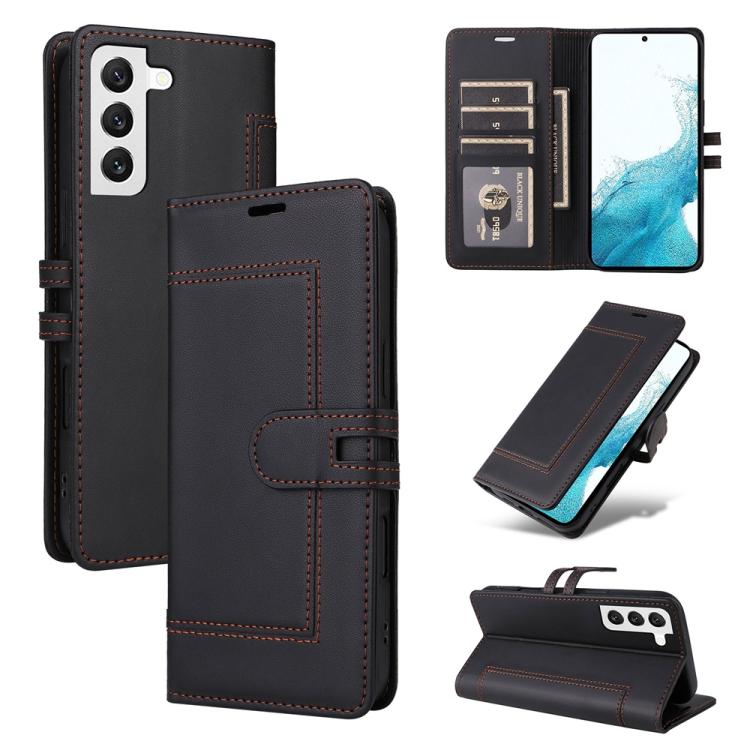 

For Samsung Galaxy S21 5G Stitched Magnetic Buckle Leather Phone Case(Black)