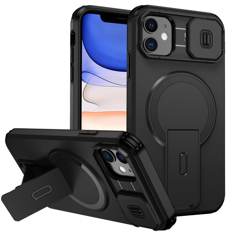 

For iPhone 11 Sliding Camshield MagSafe Holder Phone Case(Black)