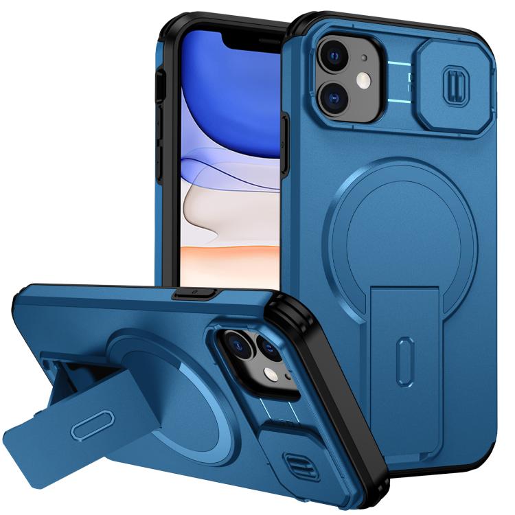 

For iPhone 11 Sliding Camshield MagSafe Holder Phone Case(Blue)