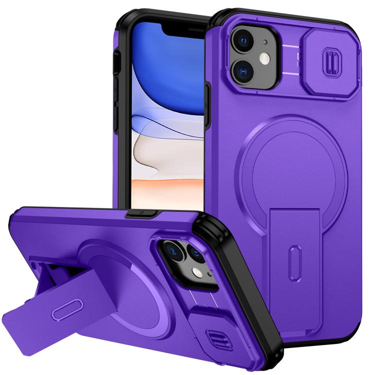 

For iPhone 11 Sliding Camshield MagSafe Holder Phone Case(Purple)