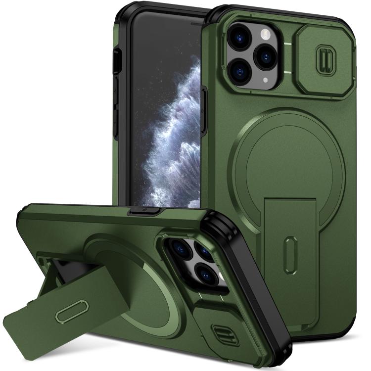 For iPhone 11 Pro Sliding Camshield MagSafe Holder Phone Case(Green)
