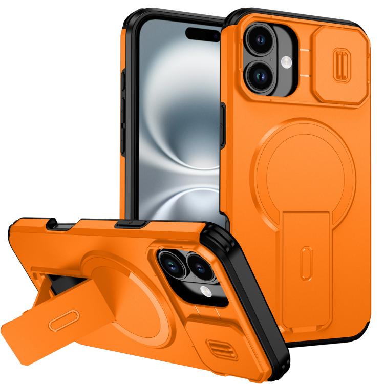 

For iPhone 16 Plus Sliding Camshield MagSafe Holder Phone Case(Orange)