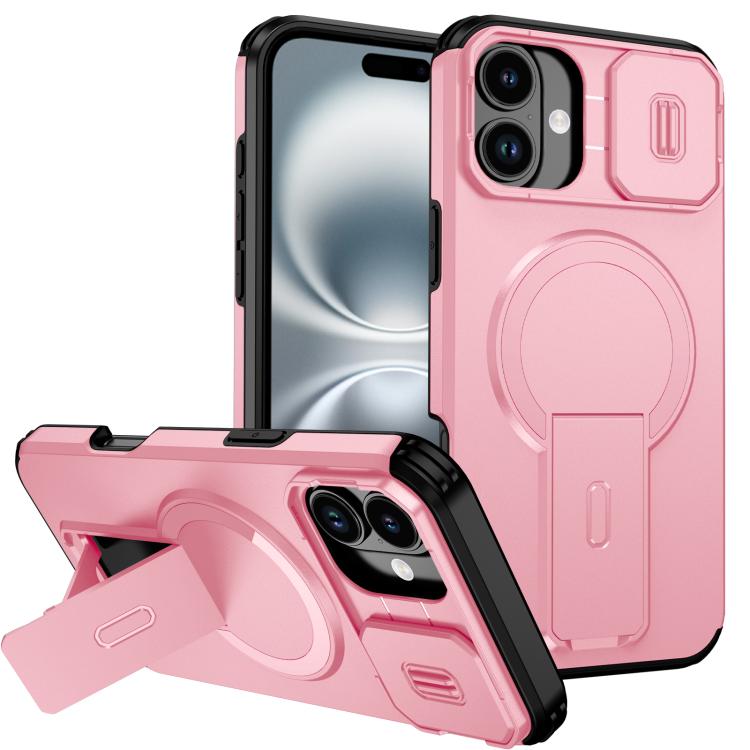 

For iPhone 16 Plus Sliding Camshield MagSafe Holder Phone Case(Pink)