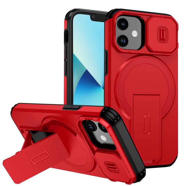 

For iPhone 13 mini / 12 mini Sliding Camshield MagSafe Holder Phone Case(Red)
