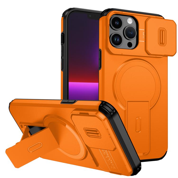 

For iPhone 13 Pro Max Sliding Camshield MagSafe Holder Phone Case(Orange)