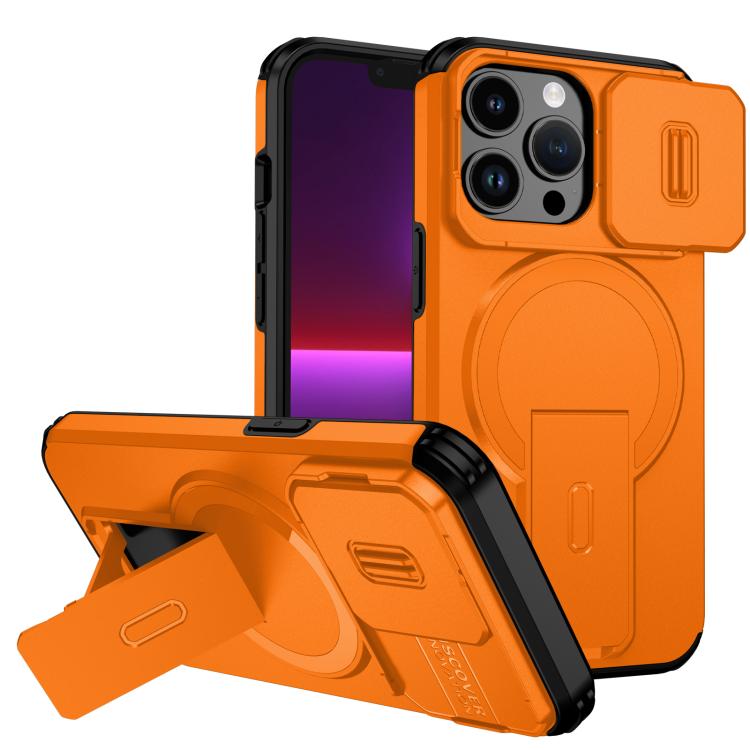 

For iPhone 13 Pro Sliding Camshield MagSafe Holder Phone Case(Orange)