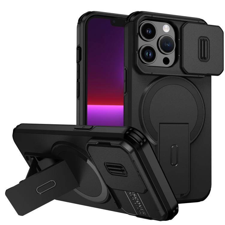 For iPhone 13 Pro Sliding Camshield MagSafe Holder Phone Case(Black)