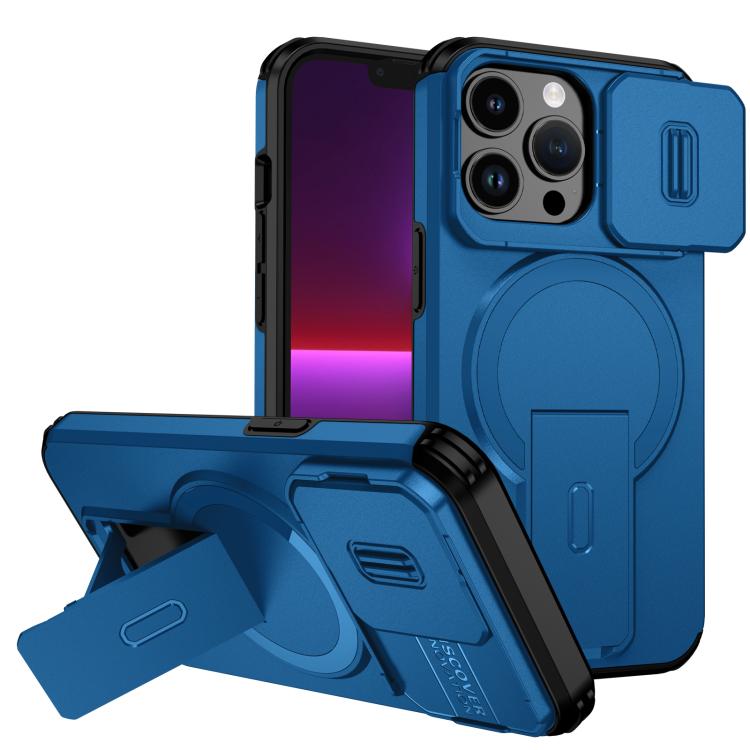 

For iPhone 13 Pro Sliding Camshield MagSafe Holder Phone Case(Blue)