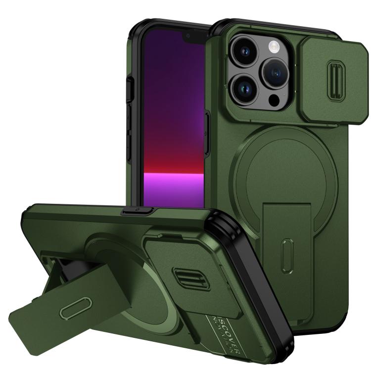 

For iPhone 13 Pro Sliding Camshield MagSafe Holder Phone Case(Green)