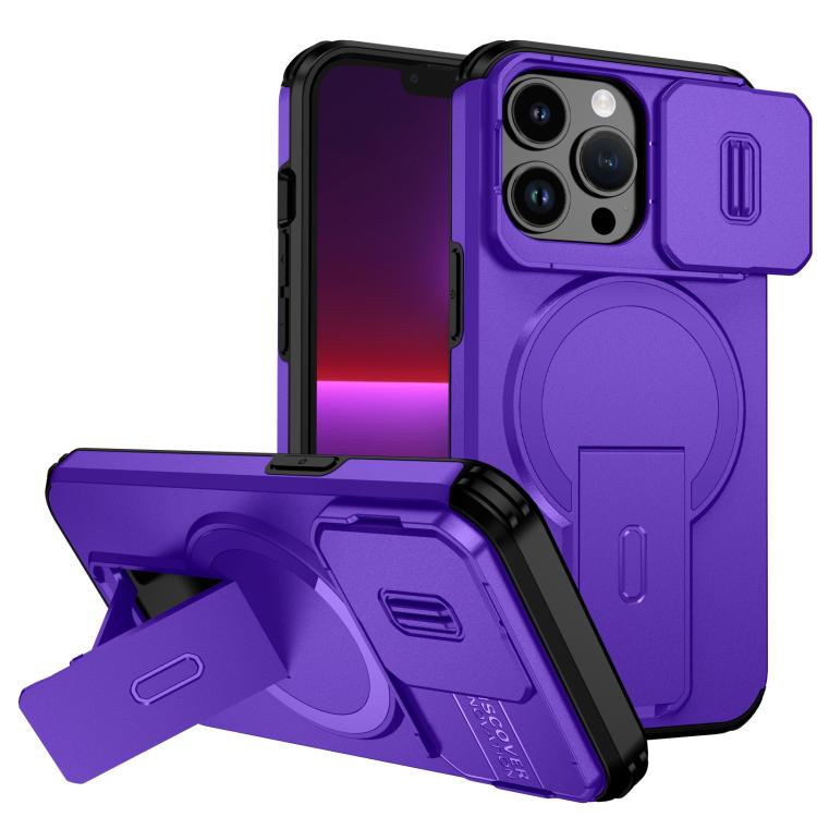 

For iPhone 13 Pro Sliding Camshield MagSafe Holder Phone Case(Purple)