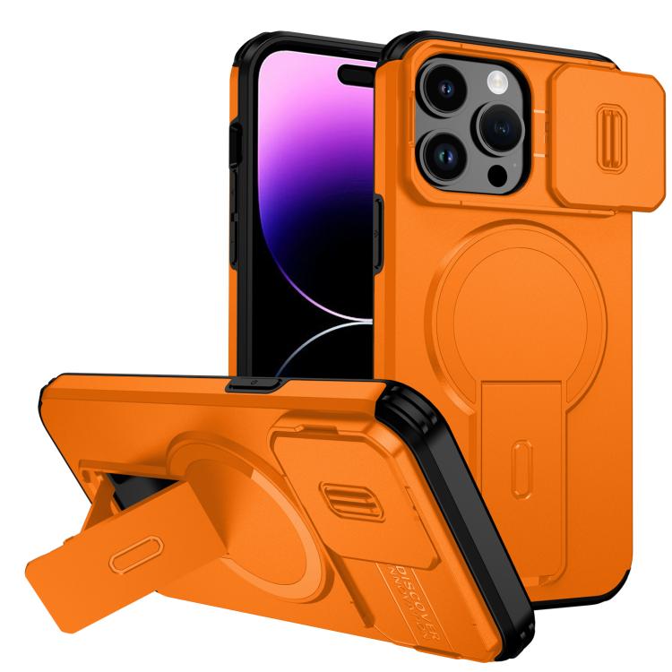 

For iPhone 14 Pro Max Sliding Camshield MagSafe Holder Phone Case(Orange)
