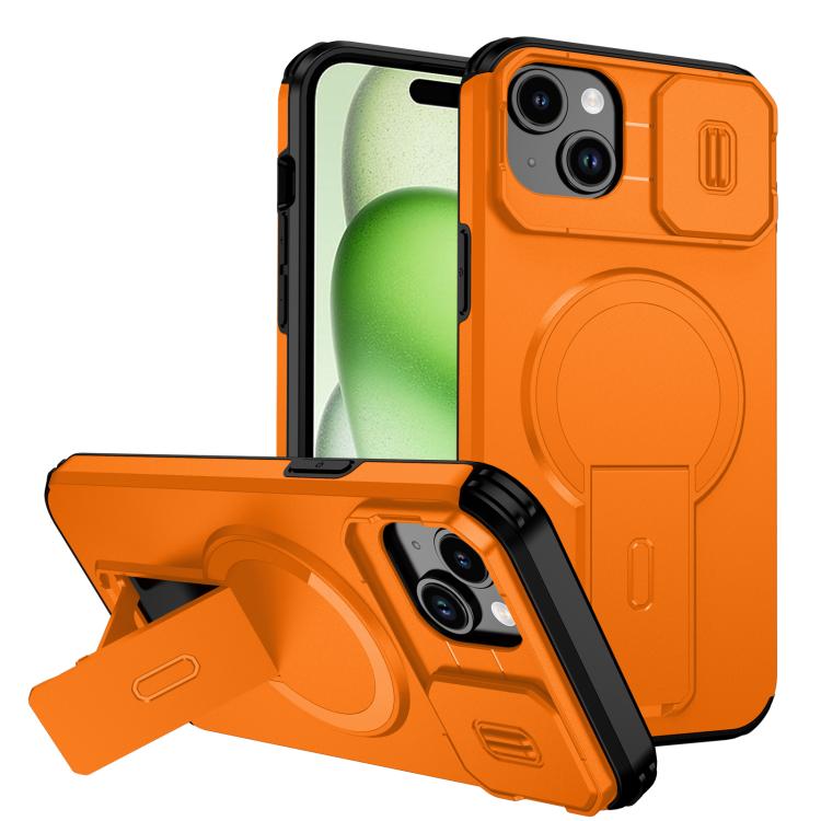 

For iPhone 15 Plus / 14 Plus Sliding Camshield MagSafe Holder Phone Case(Orange)