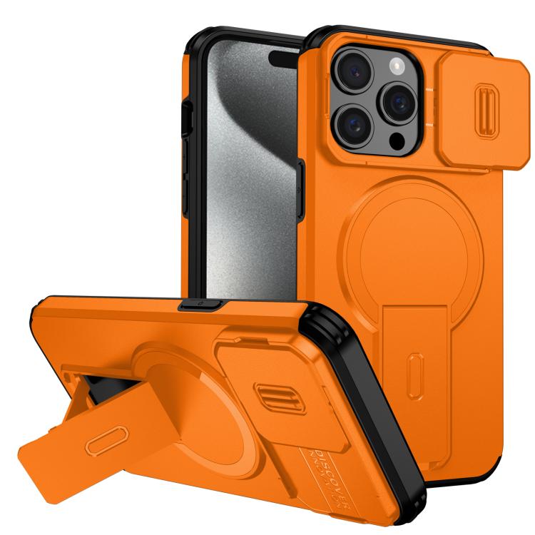 

For iPhone 15 Pro Max Sliding Camshield MagSafe Holder Phone Case(Orange)