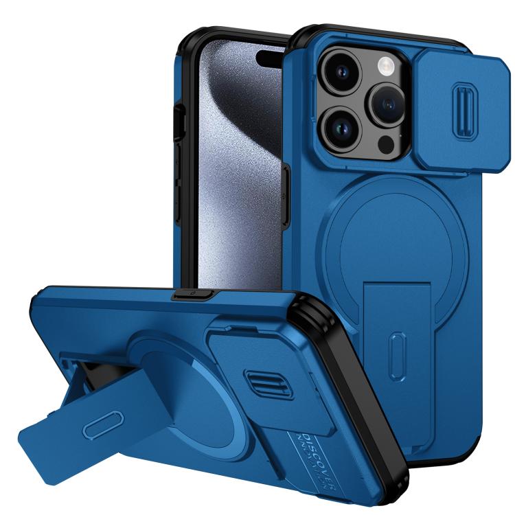 

For iPhone 15 Pro Sliding Camshield MagSafe Holder Phone Case(Blue)