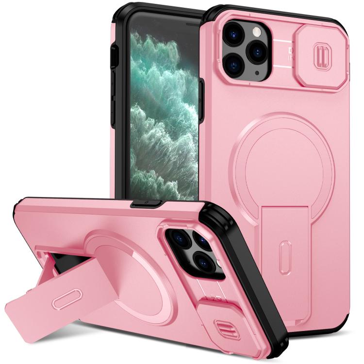 

For iPhone 11 Pro Max Sliding Camshield MagSafe Holder Phone Case(Pink)