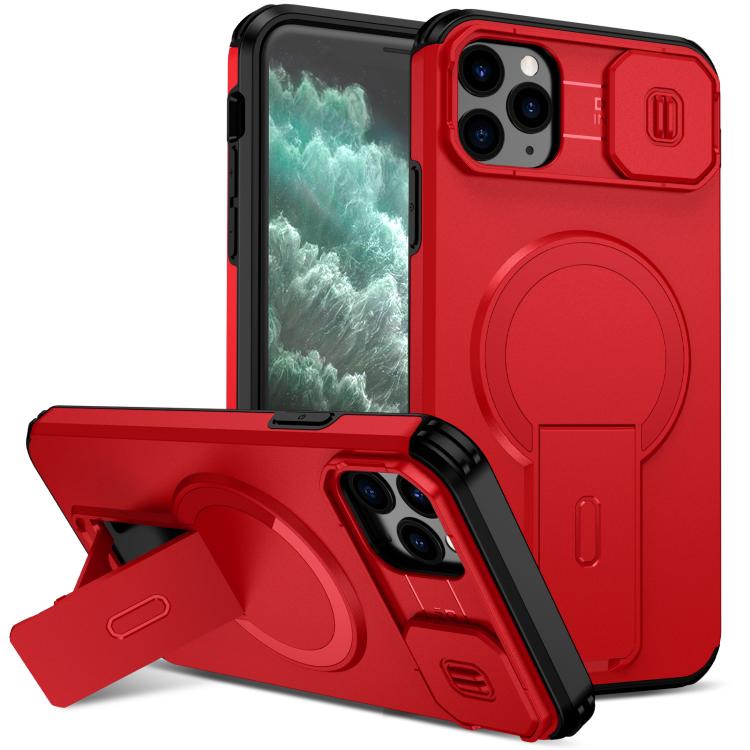 

For iPhone 11 Pro Max Sliding Camshield MagSafe Holder Phone Case(Red)
