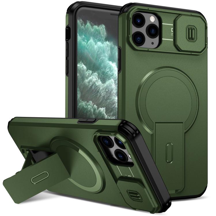 

For iPhone 11 Pro Max Sliding Camshield MagSafe Holder Phone Case(Green)