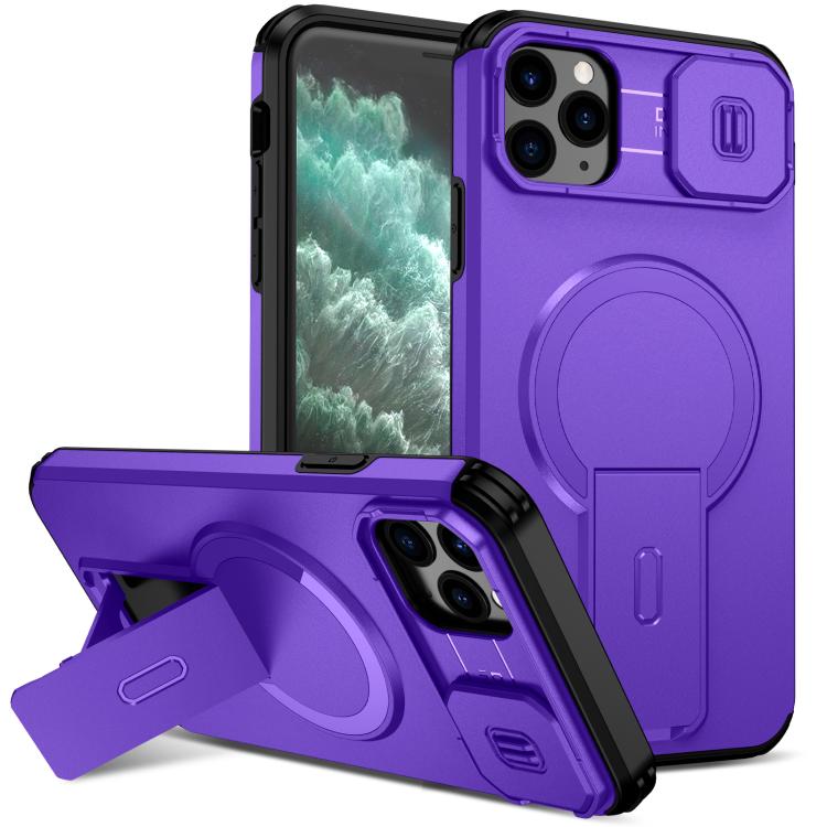 

For iPhone 11 Pro Max Sliding Camshield MagSafe Holder Phone Case(Purple)