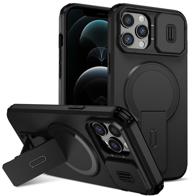 

For iPhone 12 Pro Max Sliding Camshield MagSafe Holder Phone Case(Black)
